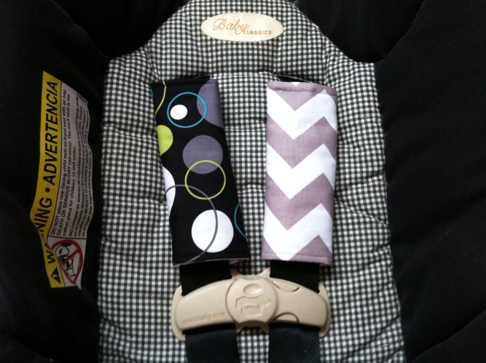 Cute Hoopla Dots and Grey Chevron Car Seat Strap Covers