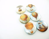 Six fridge magnet set - Hot Air Balloons - vintage images float fly travel