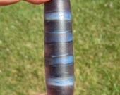 Handmade Lampwork Glass Focal Tube Bead Banded Blue Amethyst Purple Black