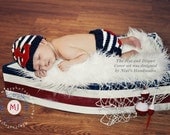 knit NAUTICAL ANCHOR Set Baby Hat  and Diaper Cover - Red, blue and white stripes, red anchor