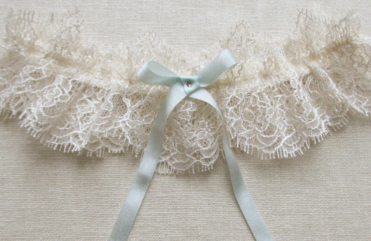Odette lace garter with silk and swarovski