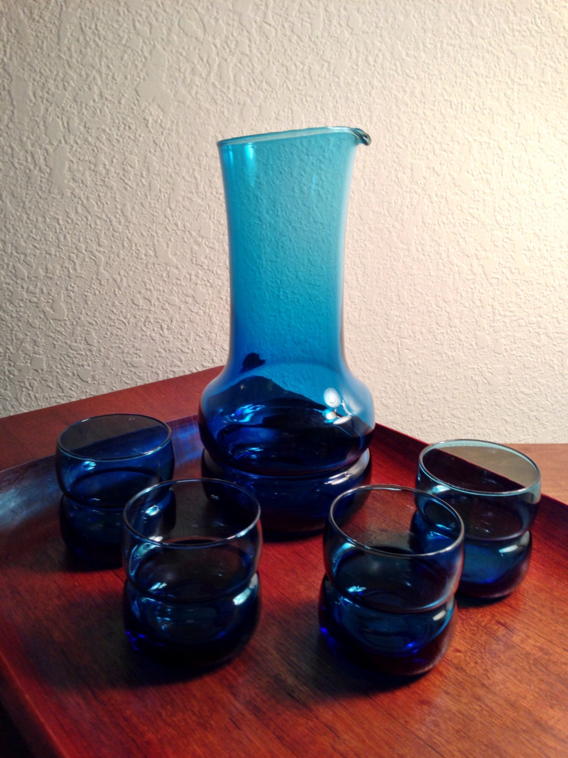 Mid Century Vintage Italian Pitcher and Glass Barware Set