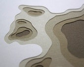 Topography in Olive No. 28 (8 x 10 original papercut)