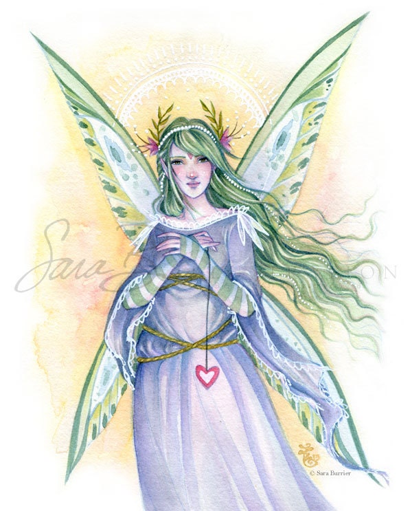 Green Fairy Art Print - St. Patricks Day Fairy - A Heart