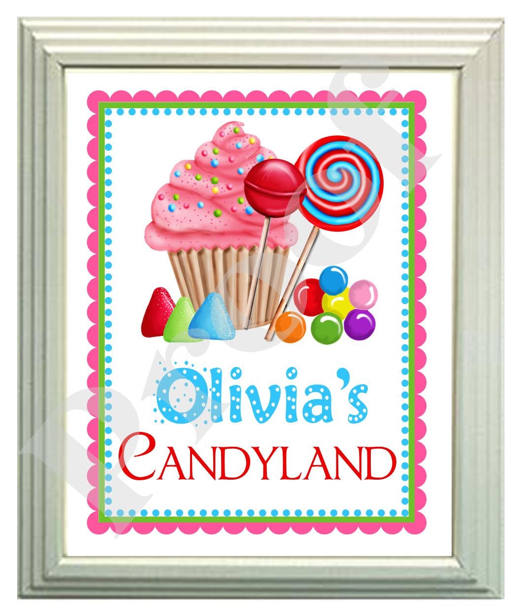 Personalized Wall Prints, 8 x 10, Wall Art, Sweet Shop, Cupcake, Lollipop, Gumballs, Candy,Children, Bedroom, Playroom, Il_570xn