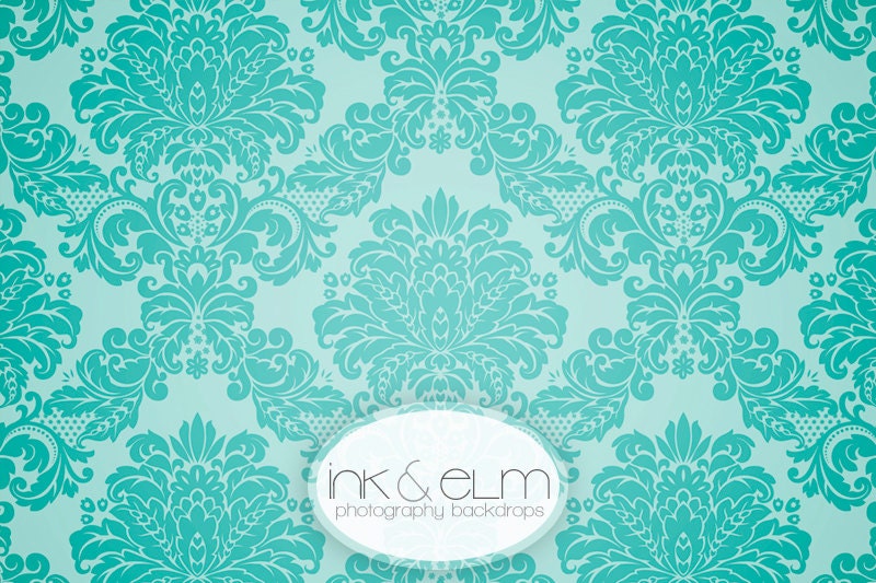 Vinyl Photography Backdrop 5ft x 5ft, Photo Background Teal Damask, Vintage Pattern Damask Backdrop, newborn photo prop, "Vanity Fair"