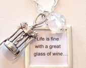 Wine Charm. Wine Country Necklace. Corkscrew Opener.