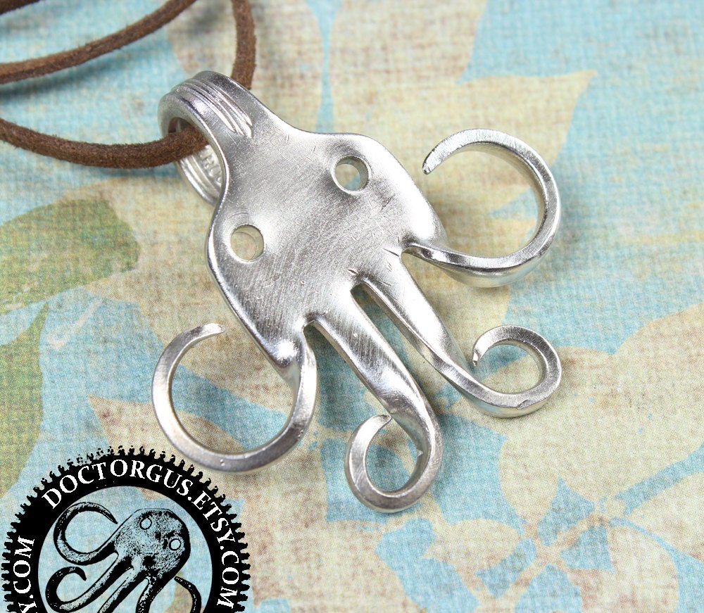 Forktopus Pendant -- Handmade From an Antique Sterling Silver Plated Fork -- An All New Doctor Gus Recycled Silverware Creation