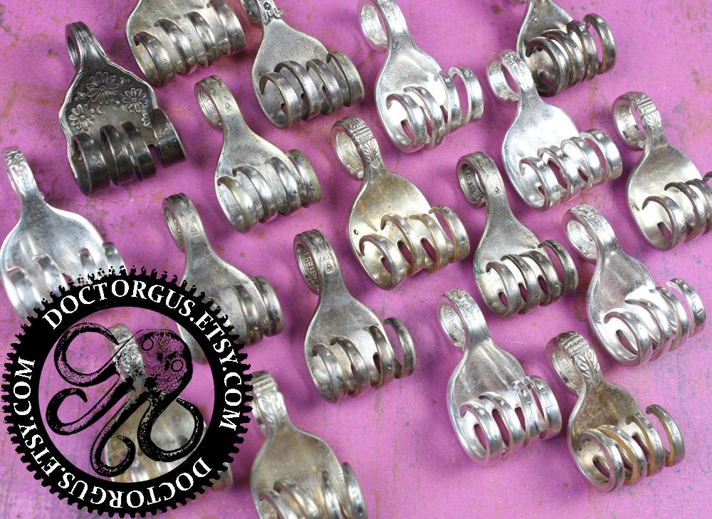 10 Piece Curled Sterling Silver Plated Fork Parts Lot - with Pendant Loops - Make Your Own Pendants, Necklaces, Earrings, Keychains