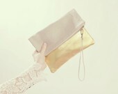 LINEN CLUTCH. Gold Clutch. Gold Leather Clutch. Wedding Clutch. Bridesmaid Clutch. Bridal Party Clutch.