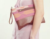 AZTEC CLUTCH. Brown Leather Clutch. Wrist Strap Clutch. Oversized Clutch. Tribal Print Bag.