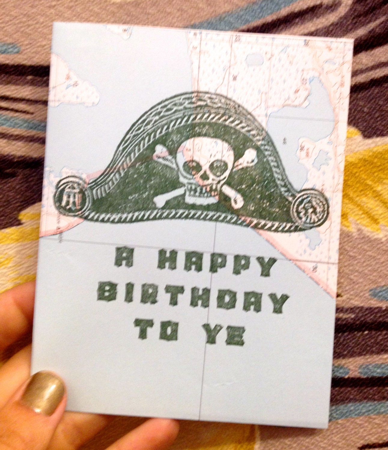 pirate map bday letterpress card