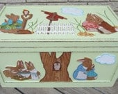 Peter Rabbit Toy Box - Hand-Painted Wood Keepsake - Aloe Vera Green - Personalized Cloud Initial