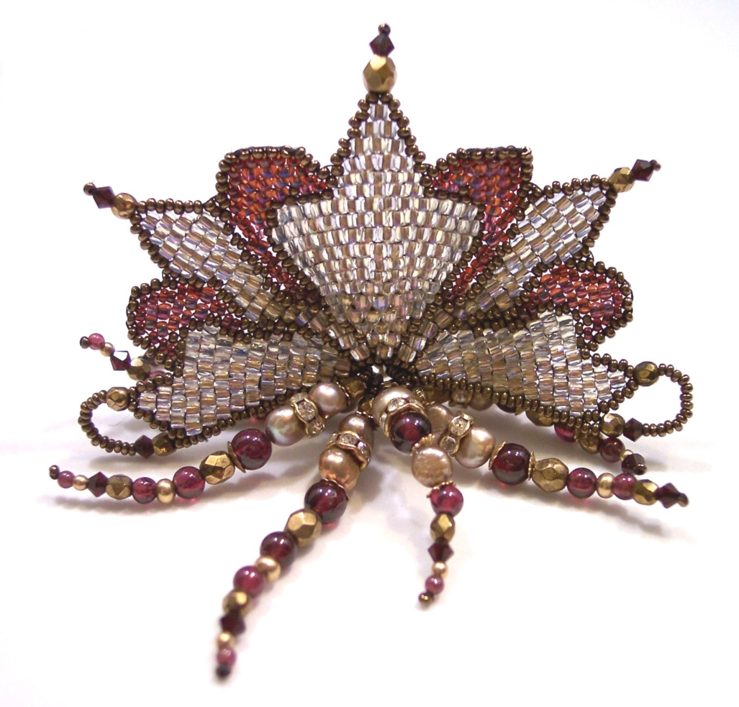 Art Nouveau Kashmir Garnet and Pearl Brooch
