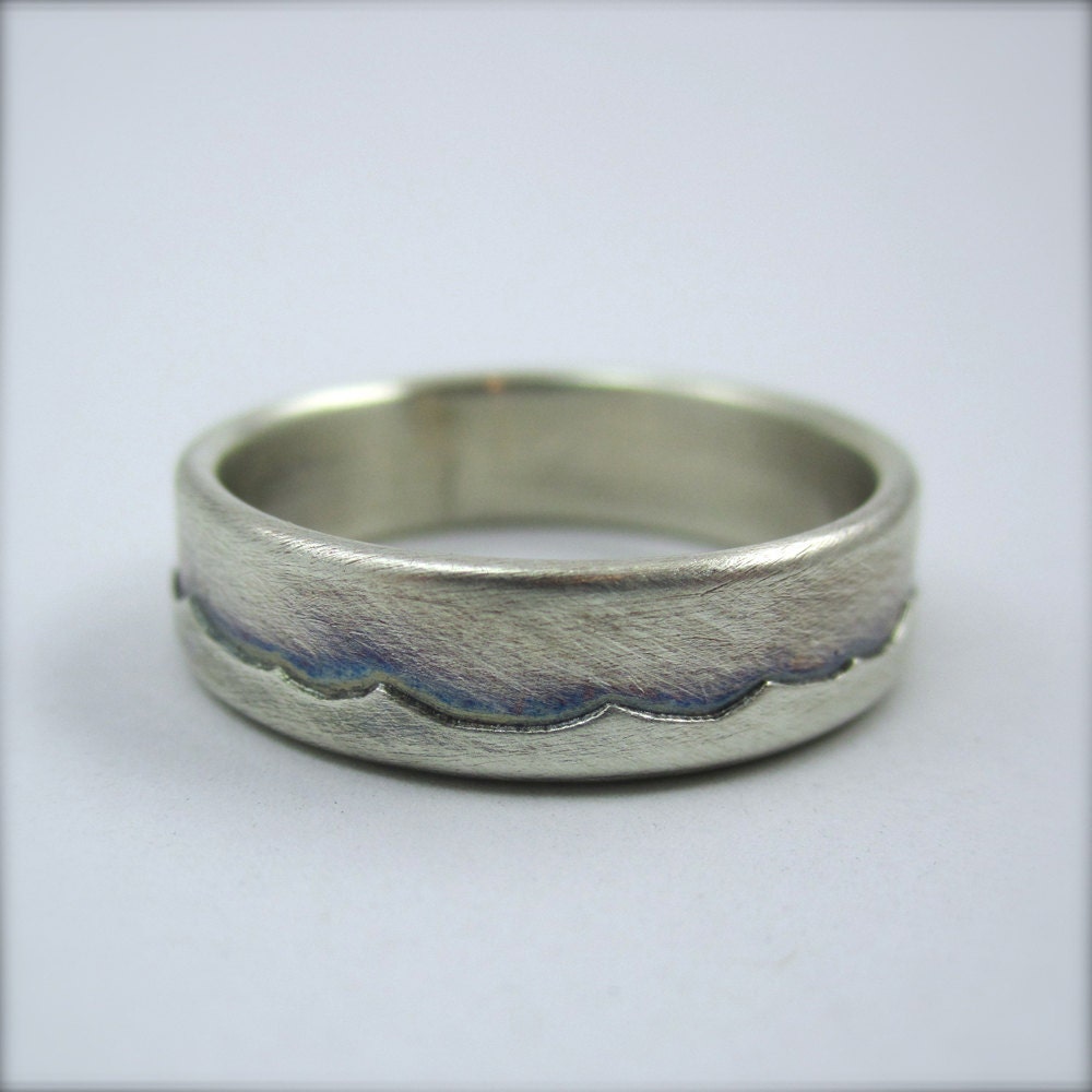 6mm Silver Wave Wedding Band Sterling Silver with Patina.  By Beth Millner
