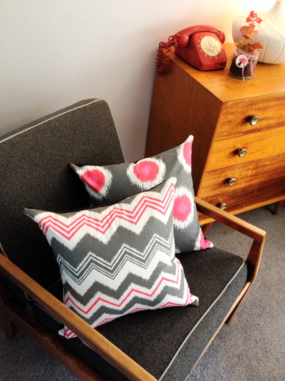 Pink and grey chevron cushion cover