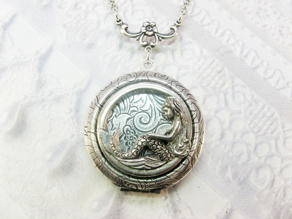 Silver Locket Necklace - The ORIGINAL Little MERMAID LOCKET - Jewelry by BirdzNbeez - Wedding Birthday Bridesmaids Gift