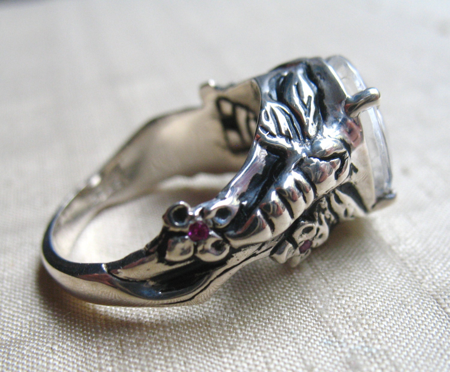 The Bee Ring- Rubies and Clear Quartz in Sterling