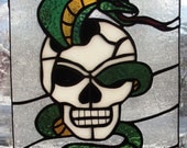 Stained Glass Skull and Snake Tattoo Panel