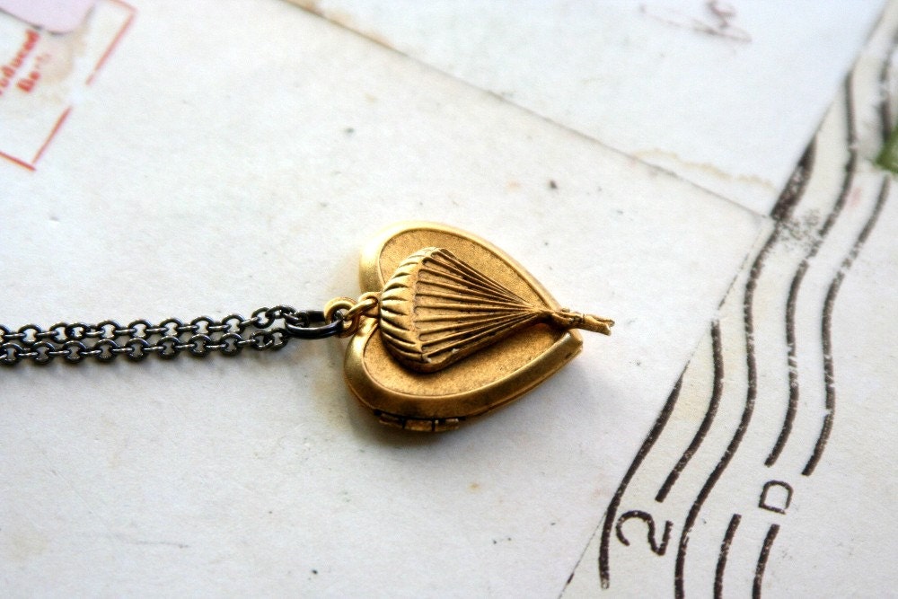 sky diver. heart locket necklace. gold ox jewelry