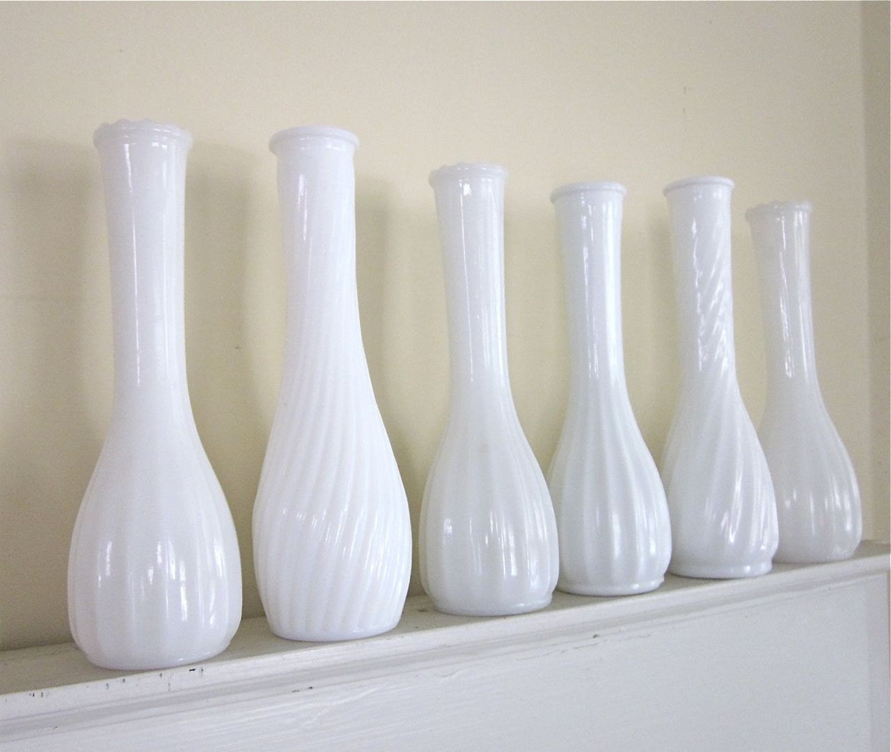 Vintage Milk Glass Vases - Set of 6 - White