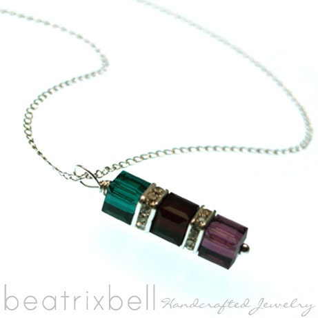 birthstone necklace with 3 crystals, sterling silver necklace for mom