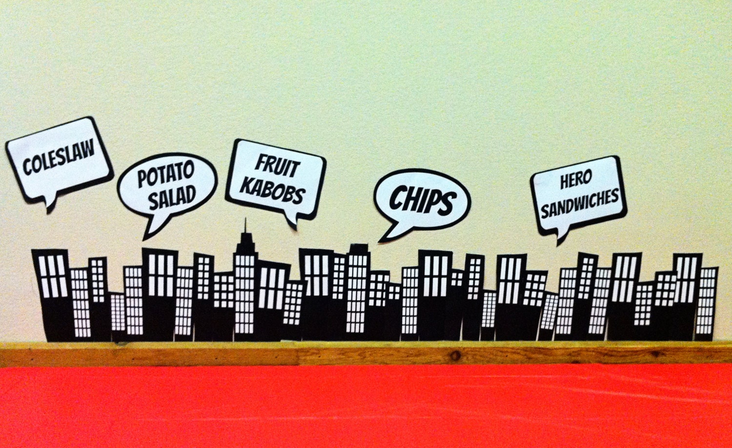 Super hero comic book building skyline wall printable decor with customizable speech bubbles, instant download