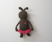 BunnyRina Critter Monster doll OOAK bunny dancer doll eco friendly upcycled wool sweater Olive salmon soft Angora wool collectors item