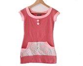 Womens Pink Top with Dotted Swiss Floral Kanga Pocket. Extra Small // One of a Kind // by Nicoles Threads