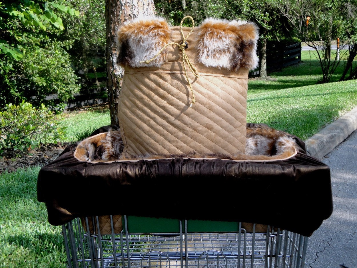 Shopping Seat Cart Cover for Dogs - Chinchilla Faux Fur and Golden Tan Suede