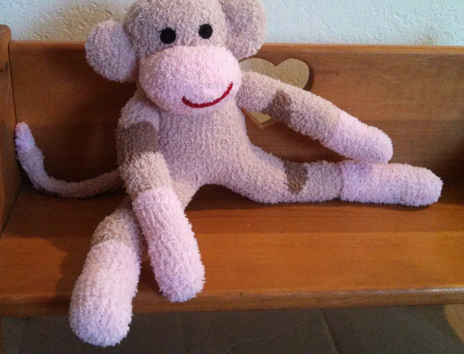 sock monkey plush toy Handmade Stuffed Animal Doll Baby pink tan brown X Large
