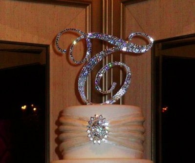 6" Swarovski Crystal Monogram Cake Topper ANY LETTER from the ALPHABET A B C D E F G H I J K L M N O P Q R S T U V W X Y Z