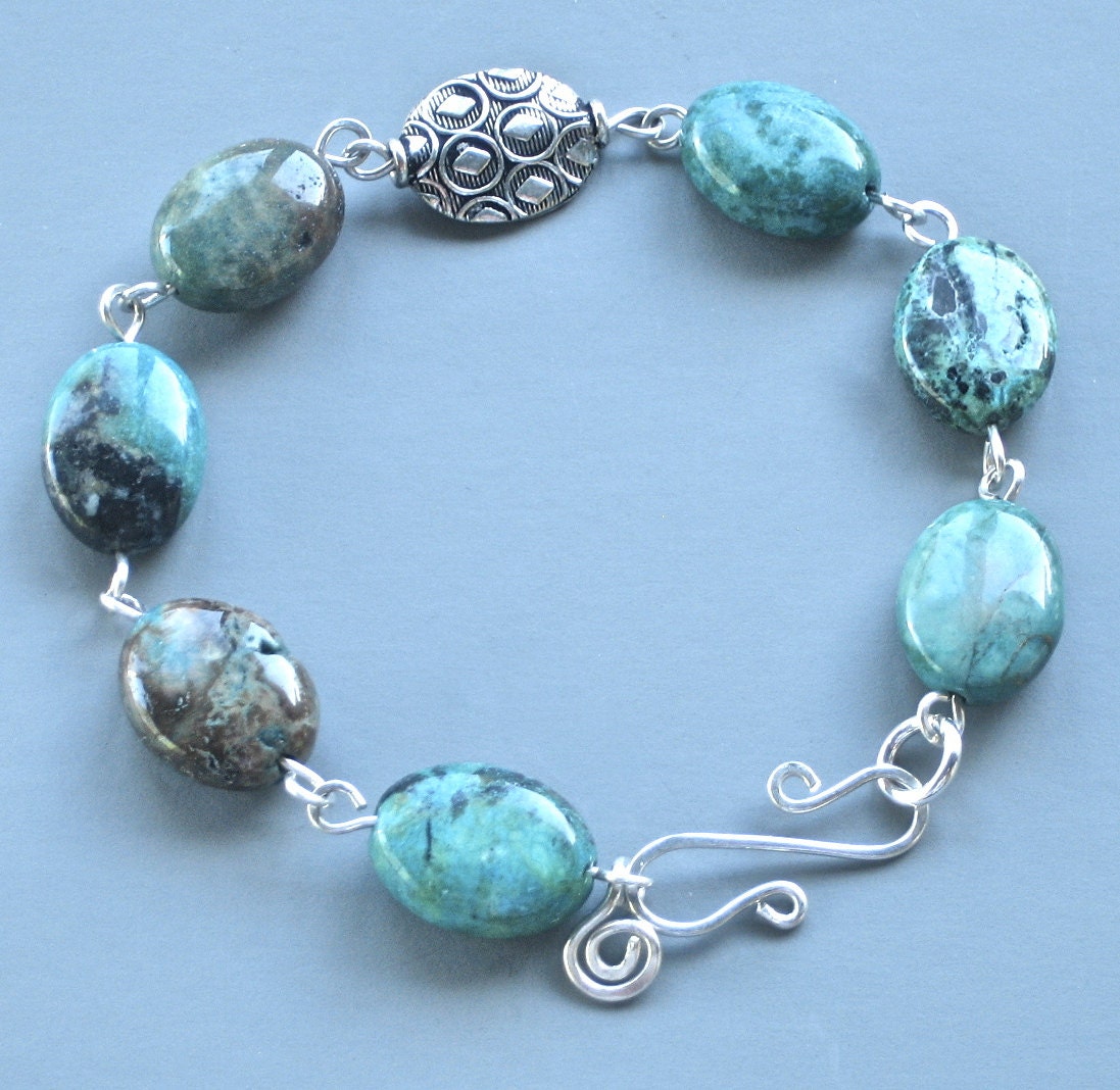 African Turquoise silver filled wire-wrapped bracelet