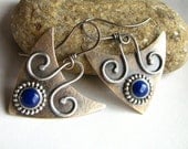 Lapiz Lazuli Earrings - Modern Tribal Earrings - Sterling Silver Bronze Contemporary Earrings - Mixed Metal Jewelry - Blue Gemstone Earrings