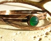 Gemstone Copper Bangle Bracelet -  Artisan Metalsmith Jewelry - Emerald Green Chalcedony Bracelet
