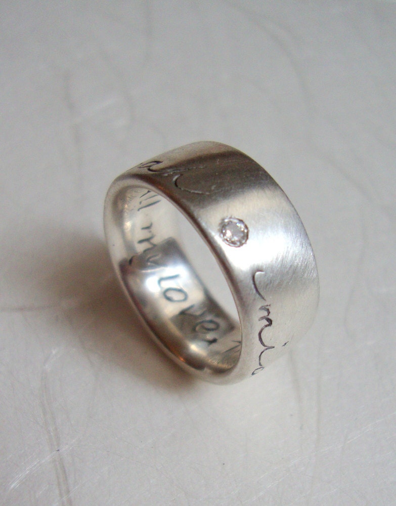 Custom family name ring in sterling silver with diamond-april birthstone, mothers day gift