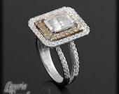 Radiant Cut Moissanite Engagement Ring in 14kt White Gold with Yellow Sapphire and Diamond Double Halo - LS2727