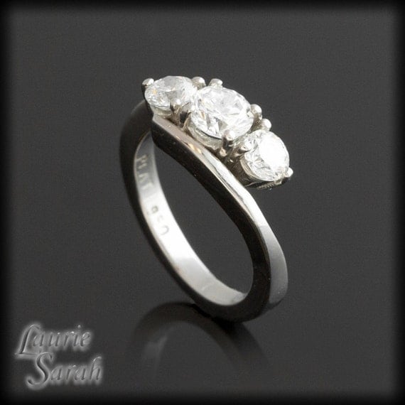 Three Diamond Prong Set Engagement Ring in Platinum - LS1773