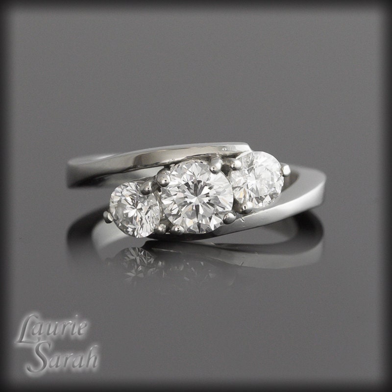 Three Diamond Prong Set Engagement Ring in Platinum - LS1773