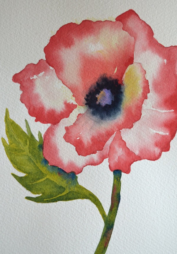 Art, Fine Art-Red Poppy-Small Original Watercolor Painting of Flower