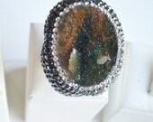 SALE for MOTHERS DAY----------Unique Green Agate Druzy with Swarovski Stones ring
