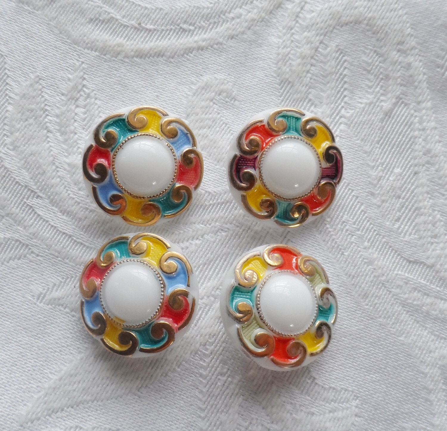 Vintage Glass Buttons- Assorted Colors- Flower Design, 18mm