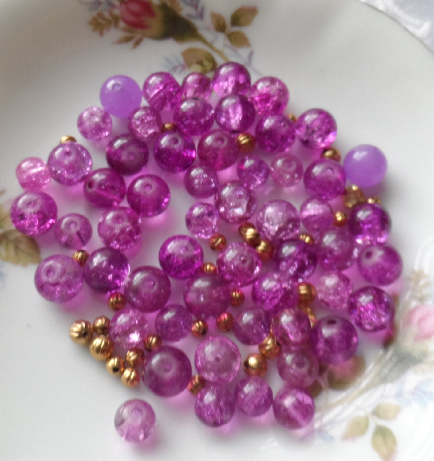 Purple, Crackle Glass Bead  Destash