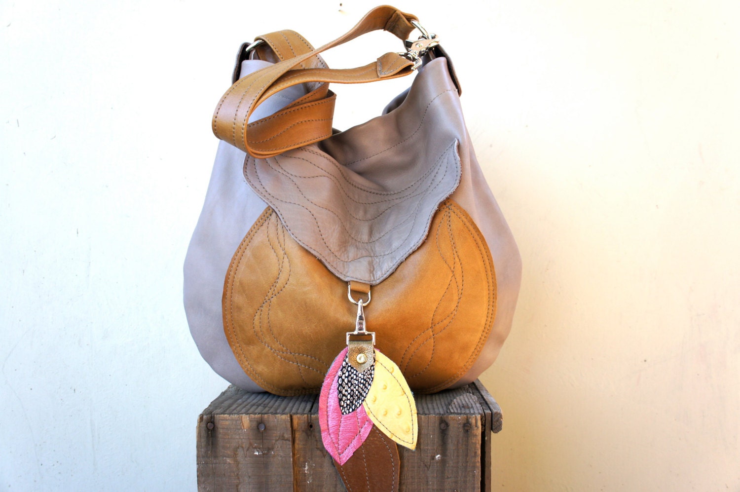 Agatha in Grey and Camel Brown Leather with Two-Way Strap