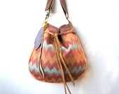 NEW STYLE///Agnes///in Chevron Fabric with Teal and Tangerine Leather and Two-Way Strap