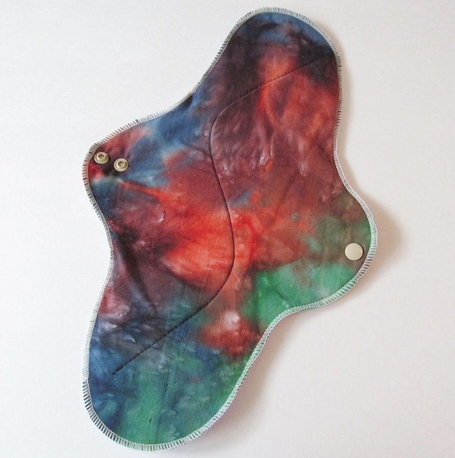Mama Cloth Pad With Wings .. 14 inches Postpartum Heavy Flow - Mystical Tie Dyed