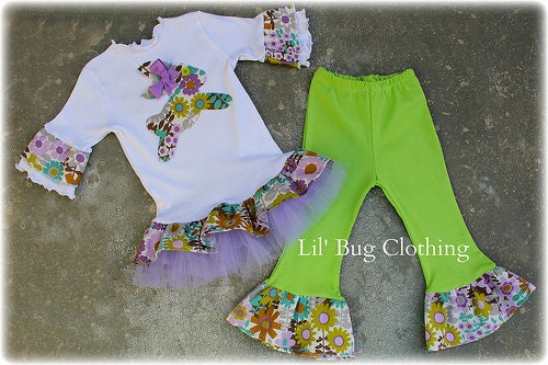 Custom Boutique Clothing Easter  Ruffled Tulle Tee And Leggings Bunny Rabbit  Lavender Floral Outfit 3m 6m 9m 12m 18m 2T 3T 4T 5T 6 7 8 Girl