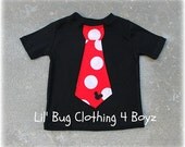 Custom Boutique Clothing Boys  Mickey  Mouse Black Knit Polka Dot  and Red Jumbo  Dot Tie Tee