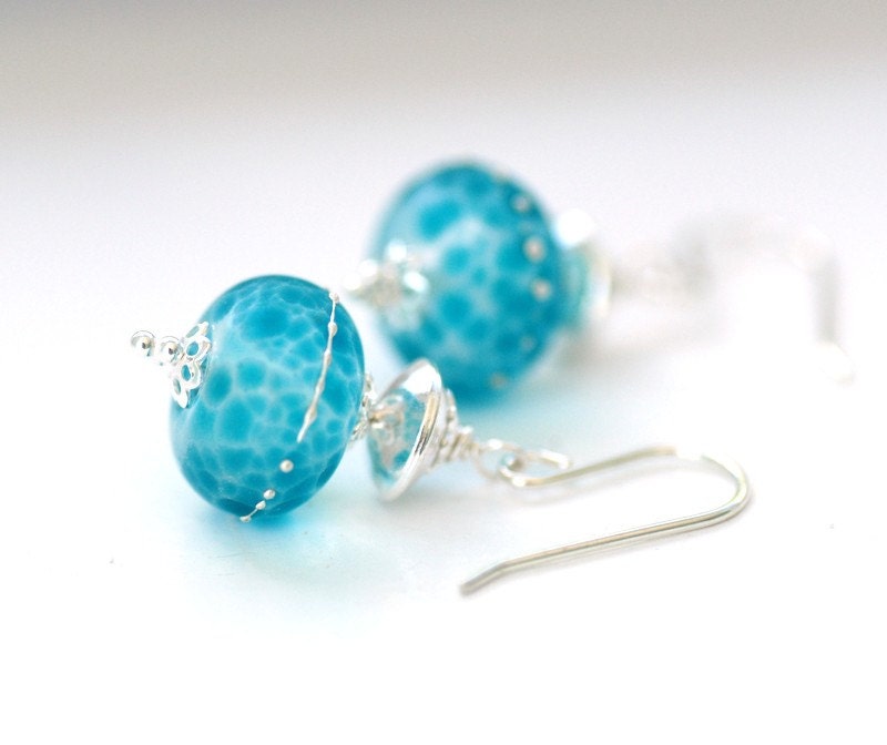 Turquoise Blue Earrings, Frosted Glass Earrings, Beach Wedding, Bridal Jewelry, Drop Earrings, Sterling Silver - Sea Siren