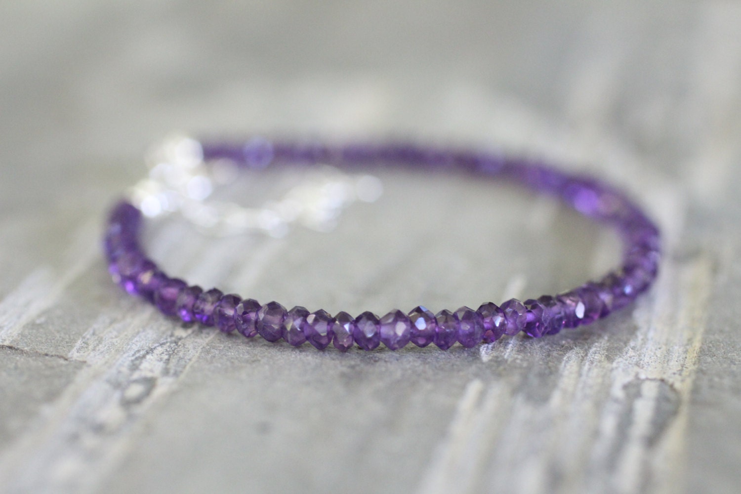 Amethyst Stacking Bracelet. Purple Gemstone and Sterling Silver Bracelet. February Birthstone